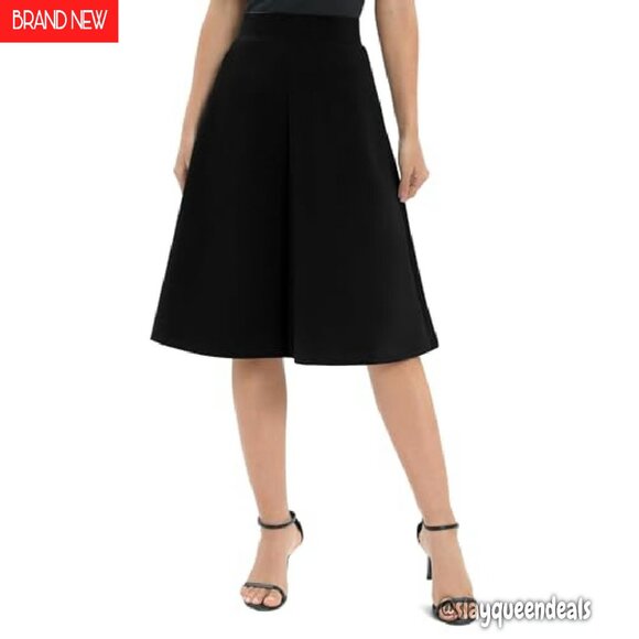 A-Line High Waist Elastic Flare Midi Skirt Stretchy Work Wear - Picture 3 of 7